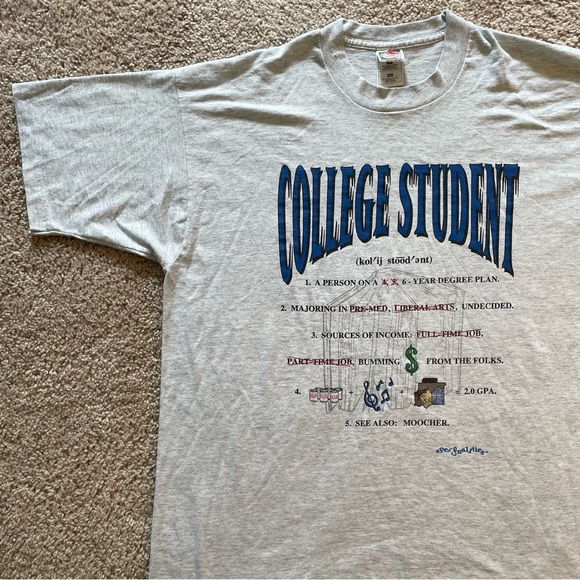 Vintage Shirts Vintage College Student Single Stitch Tshirt Xl